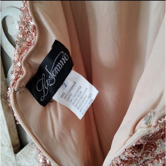 La Femme Women's Drape Neck Sequin Long Gown Low Cut Strappy Back in Rose Gold - Picture 10 of 10